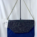 Ann Taylor Bella Glitter Navy Clutch Bling NYE NWT Photo 0