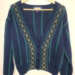 Vintage Princeton Club Plaid Striped Four Button Cardigan 90s Size Medium Green Photo 1