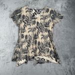 Dress Barn  Shirt Women M Black Ivory Layered Floral Short Sleeve Lined Top Blouse Photo 1