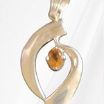 Silver Half Leaf Pendant With Amber Colored Stone Orange Photo 1
