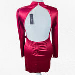 Lulus Red Satin Faux Wrap Open Back Late Night Stunner Mini Dress Size Medium Photo 1