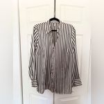 H&M Oversized Striped Button Down Satin Blouse Champagne & Black Stripes Size XL Photo 3