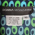 Donna Morgan ‎ Shirt Dress Womens 10 Green Blue Retro Print Button Down Front Tie Photo 8