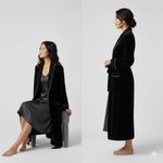 Jasmine Rose Signature Velvet Robe Large Black Gold Trim Long Lounge Womens Photo 2