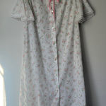Vtg JCPenney Lounge House Dress Robe PEARL BUTTONS Coquette Floral Size Med + White Photo 0