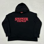 Netflix Stranger Things Spell out Graphic Logo Black Hoodie Sweatshirt Women’s M Photo 0