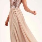 Elegant Sequin Evening Gown Lulu’s secret encounter HOMECOMING Bridesmaid NWT Gold Photo 0