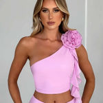 Babyboo Elegant Pink One-Shoulder Crop Top Photo 0