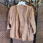 April Cornell Linen Blend Cardigan with Embroidery Size XS Tan Photo 0