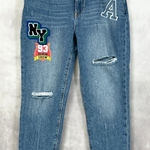 No Boundaries  Womens Jeans 13 NY Patch Distressed Streetwear Y2K Grunge Varsity‎ Photo 0