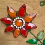 VTG Enid Collins of Texas Wooden Box Purse Bejeweled Flower Power Orange Artsy Brown Photo 13