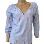 Velvet by Graham Spencer Martha neon floral embroidered blouse XS TB 4707 Blue Photo 10