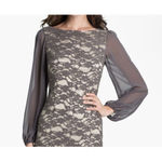 Eliza J  Y2K Lacy Knee length Cocktail Dress Long chiffon puff sleeves Grey Sz 6 Photo 1