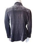 Ecru  Gray Crushed Velvet Button Down Top Photo 4