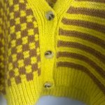ZARA Combination Jacquard Knit Crop Cardigan Sweater Yellow Brown Size medium Photo 2