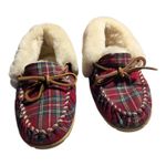 L.L.Bean  Wicked Good Red Plaid Sheepskin Shearling Lined Moccasin Slippers Sz 8 Photo 1