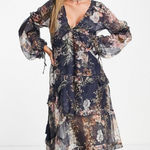 ASOS Maternity Navy Floral Dress Size US 6 Flowy Blue Photo 0