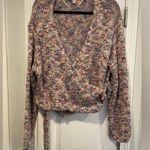 Urban Outfitters Size M Stevie Gumdrop Wrap Cardigan Pastel Metallic Wood Toggle Photo 0