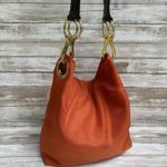 JPK Paris 75 Purse Nylon Bucket Hobo Bag Orange Brown Chunky Large Fall Classy Photo 2