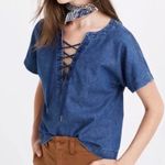 Madewell Top Women’s medium boho chic casual demin short sleeve shirt Photo 0