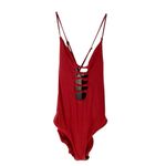 Becca  Virtue Love Letter Knotted Cut Out Low Back One Piece Swimsuit XL Maroon Photo 2