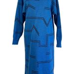 Vintage 80s Le Gaillard Acrylic Sweater Dress Blue Midi Size M Photo 0