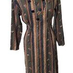 Vintage Niya Collection Tribal Aztec Print Dress Long Sleeve Asymmetrical Button Size M Photo 0