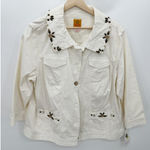 Ruby Rd Cream Ivory Cream Button Down Denim Jacket Embelished Women 18W NWT Photo 0