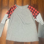 Plaid and Striped Long Sleeve Shirt Gray Size M Photo 0