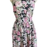 Vintage 90s Eileen West Dark Floral Roses Backless Midi Cotton Dress Size Medium Black Photo 0