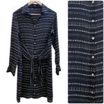 Theory Black Silk Semi Sheer Collared Waist Tie Long Sleeve Shirt Dress Small Photo 13