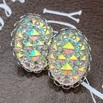 Vintage Iridescent Oval Statement Earrings Resin Crystal Studs White Photo 0