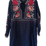 Johnny Was Workshop Embroidered Floral Tunic Dress Navy Blue Silver Size Small Photo 0