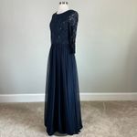 Betsy and Adam Sequined Lace and Chiffon Evening Gown Size 6 Blue 3/4 Long Sleeve Photo 3
