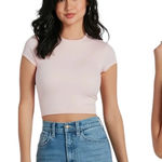 Windsor Small/ XL One Size Lace-Up Sexy Open Back Pink Ribbed Knit short sleeve Crop Top Photo 0