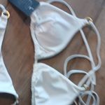 Luosanyo Elegant White Triangle Bikini Swim Set, Gold Accent, New, M Size M Photo 6