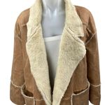 HYFVE Brown Suede Leather Faux Shearling Open Front Trench Overcoat Jacket Sz M Photo 2
