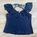 Hem & Thread  Navy Blue Ruffle Neckline Tie Back Shirt Size Small Photo 5