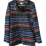 Priina Women Size Large Aztec Western Country Zip Pockets Fringe Full Zip Artsy‎ Photo 0