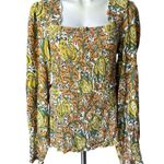 Anthropologie  Rayna Relaxed Smocked Blouse in Yellow & Orange, Sz XL Photo 3