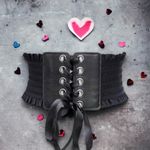 Elegant Lace Up Wide Belt Black Ruffles Bowknot Elastic Waistband Faux Leather Photo 2