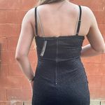 Privy Black Lace Knit Low Cut Bodycon Midi Dress Photo 1