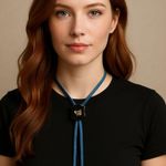 Vintage Western Bolo Tie Blue Cord Gold Crown Emblem Black Shield Photo 0