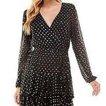 City Studios City Studio Polka Dot Foil Long sleeve Ruffle Dress Black Gold XS Photo 0
