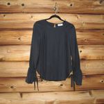 frame denim Frame Black Voluminous Tie Cuff Silk Top Blouse Photo 1