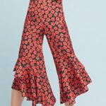 Anthropologie Virginie Wide Leg Floral Ruffle Cropped Pants in Red Motif Size 6 Photo 1