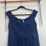 David's Bridal David’s Bridal Women’s Navy Blue Pleated Gathered Maxi Bridesmaid Dress Size 16 Photo 1