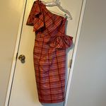 J.Crew  NWT One Shoulder Ocho Silk Blend Orange Plaid Dress with Bows Size 2 Photo 1