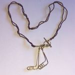 Wire Hockey Stick Brown Cord Boho Necklace Photo 1