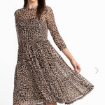 Johnny Was  Womens Leopard Print 3/4 SLEEVE MESH TIERED DRESS Sz Medium Photo 0